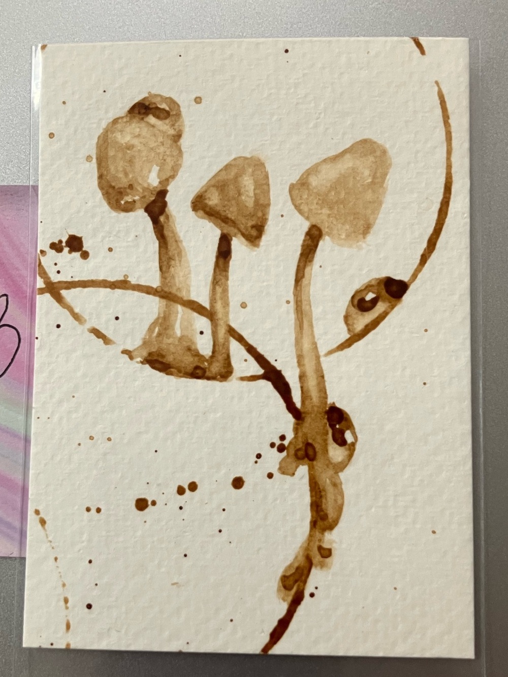 Aceo original mushrooms ladybugs coffee painting ATC fun gift art miniature